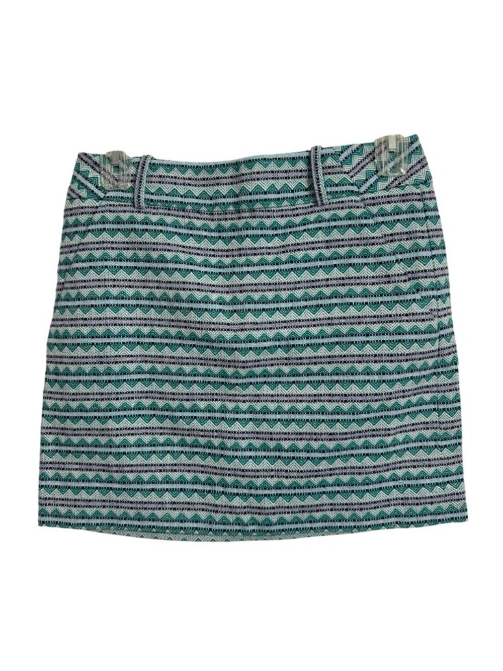LOFT Womens Teal & Black Chevron Striped Jacquard Mini Skirt SZ 8 Preppy Y2K - Picture 2 of 6